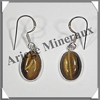 OEIL de TIGRE - Boucles d'Oreilles Argent - Ovale - Hameon - 15x10 mm - W005