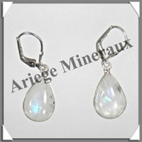 PIERRE de LUNE Bleue (Spectrolite) - Boucles d'Oreilles Argent - Goutte - Dormeuse Ferme - 18x10 mm - W002