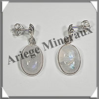 PIERRE de LUNE Bleue (Spectrolite) - Boucles d'Oreilles Argent - Ovale - Clou - 15x10 mm - W003