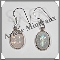 PIERRE de LUNE Bleue (Spectrolite) - Boucles d'Oreilles Argent - Ovale - Hameon - 15x10 mm - W007