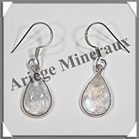 PIERRE de LUNE Bleue (Spectrolite) - Boucles d'Oreilles Argent - Goutte - Hameon - 15x10 mm - W009