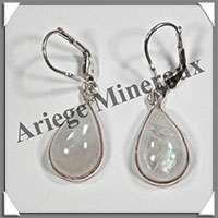 PIERRE de LUNE Bleue (Spectrolite) - Boucles d'Oreilles Argent - Goutte - Dormeuse Ferme - 15x10 mm - W010