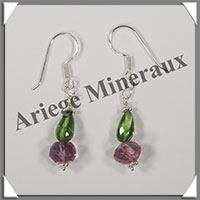 PERIDOT + AMETHYSTE - Boucles d'Oreilles Argent - Fantaisie - Hameon - 30x9 mm - W001