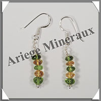 PERIDOT + CITRINE - Boucles d'Oreilles Argent - Fantaisie - Hameon - 35x6 mm - W001