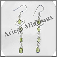 PERIDOT - Boucles d'Oreilles Argent - 4 Cabochons Facets (4 Etages) - Hameon - 45 mm - P003