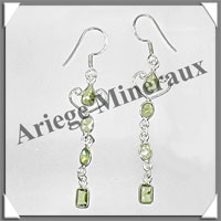 PERIDOT - Boucles d'Oreilles Argent - 4 Cabochons Facets (4 Etages) - Hameon - 50 mm - P004