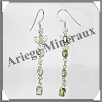 PERIDOT - Boucles d'Oreilles Argent - 4 Cabochons Facets (4 Etages) - Hameon - 50 mm - P005