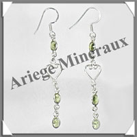 PERIDOT - Boucles d'Oreilles Argent - 3 Cabochons Facets (4 Etages) - Hameon - 55 mm - P006