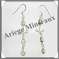 PERIDOT - Boucles d'Oreilles Argent - 3 Cabochons Facets (3 Etages) - Hameon - 50 mm - P007