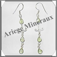 PERIDOT - Boucles d'Oreilles Argent - 3 Cabochons Facets (3 Etages) - Hameon - 50 mm - P009