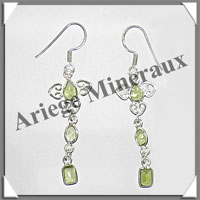 PERIDOT - Boucles d'Oreilles Argent - 3 Cabochons Facets (3 Etages) - Hameon - 45 mm - P010