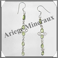 PERIDOT - Boucles d'Oreilles Argent - 5 Cabochons Facets (5 Etages) - Hameon - 65 mm - P011