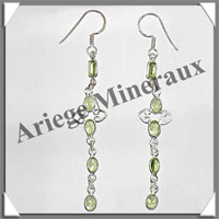 PERIDOT - Boucles d'Oreilles Argent - 5 Cabochons Facets (5 Etages) - Hameon - 65 mm - P012