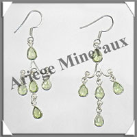 PERIDOT - Boucles d'Oreilles Argent - 5 Cabochons Facets (3 Etages) - Hameon - 50 mm - P013