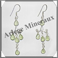 PERIDOT - Boucles d'Oreilles Argent - 5 Cabochons Facets (3 Etages) - Hameon - 45 mm - P014