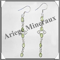 PERIDOT - Boucles d'Oreilles Argent - 5 Cabochons Facets (4 Etages) - Hameon - 60 mm - P015