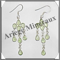 PERIDOT - Boucles d'Oreilles Argent - 8 Cabochons Facets (4 Etages) - Hameon - 45 mm - P018