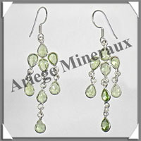 PERIDOT - Boucles d'Oreilles Argent - 8 Cabochons Facets (4 Etages) - Hameon - 45 mm - P019