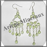 PERIDOT - Boucles d'Oreilles Argent - 16 Cabochons Facets (7 Etages) - Hameon - 70 mm - P020