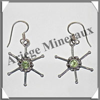 PERIDOT - Boucles d'Oreilles Argent - 1 Cabochon Facet (Etoile) - Hameon - 25 mm - P021