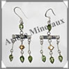 PERIDOT et CITRINE - Boucles d'Oreilles Argent - 5 Cabochons Facets (3 Etages) - Hameon - 50 mm - P022 USA