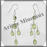 PERIDOT - Boucles d'Oreilles Argent - 5 Cabochons Facets (3 Etages) - Hameon - 50 mm - P027