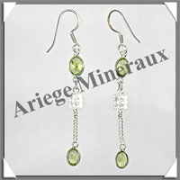 PERIDOT - Boucles d'Oreilles Argent - 2 Cabochons Facets (3 Etages) - Hameon - 50 mm - P028