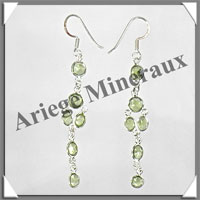 PERIDOT - Boucles d'Oreilles Argent - 5 Cabochons Facets (3 Etages) - Hameon - 55 mm - P029