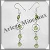 PERIDOT - Boucles d'Oreilles Argent - 4 Cabochons Facets (4 Etages) - Hameon - 55 mm - P030 USA
