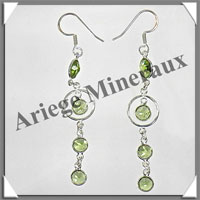 PERIDOT - Boucles d'Oreilles Argent - 4 Cabochons Facets (4 Etages) - Hameon - 55 mm - P030