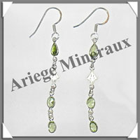 PERIDOT - Boucles d'Oreilles Argent - 3 Cabochons Facets (4 Etages) - Hameon - 55 mm - P032
