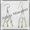 PERIDOT - Boucles d'Oreilles Argent - 7 Cabochons Facets (3 Etages) - Hameon - 50 mm - P033 USA