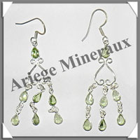 PERIDOT - Boucles d'Oreilles Argent - 7 Cabochons Facets (3 Etages) - Hameon - 50 mm - P033