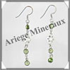 PERIDOT - Boucles d'Oreilles Argent - 3 Cabochons Facets (4 Etages) - Hameon - 45 mm - P034 USA
