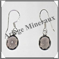 QUARTZ FUME - Boucles d'Oreilles Argent - Ovale Facet - Hameon - 15x10 mm - P004