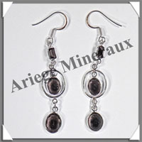 QUARTZ FUME - Boucles d'Oreilles Argent - 3 Cabochons Facets (3 Etages) - Hameon - 50 mm - P006