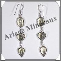 QUARTZ LEMON - Boucles d'Oreilles Argent - 3 Cabochons Facets (3 Etages) - Hameon - 60 mm - P001