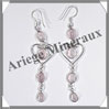 QUARTZ ROSE - Boucles d'Oreilles Argent - 4 Cabochons Facets (4 Etages) - Hameon - 70 mm - P003 Brsil