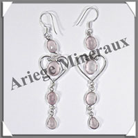 QUARTZ ROSE - Boucles d'Oreilles Argent - 4 Cabochons Facets (4 Etages) - Hameon - 70 mm - P003