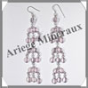 QUARTZ ROSE - Boucles d'Oreilles Argent - 16 Cabochons (7 Etages) - Hameon - 100 mm - P004 Brsil