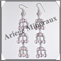QUARTZ ROSE - Boucles d'Oreilles Argent - 16 Cabochons (7 Etages) - Hameon - 100 mm - P004