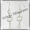 QUARTZ ROSE - Boucles d'Oreilles Argent - 3 Cabochons (3 Etages) - Hameon - 45 mm - P008 Brsil