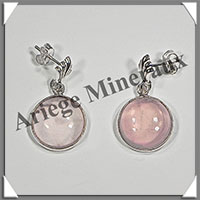 QUARTZ ROSE- Boucles d'Oreilles Argent - Rond - Clou - Diamtre : 15 mm - W001