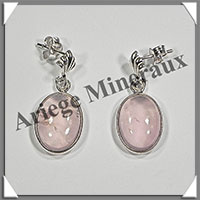 QUARTZ ROSE- Boucles d'Oreilles Argent - Ovale - Clou - 15x10 mm - W003