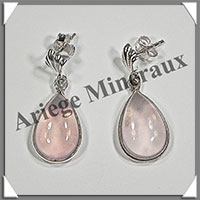 QUARTZ ROSE- Boucles d'Oreilles Argent - Goutte - Clou - 15x10 mm - W004