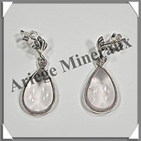 QUARTZ ROSE- Boucles d'Oreilles Argent - Goutte - Clou - 15x10 mm - W005