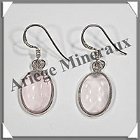 QUARTZ ROSE- Boucles d'Oreilles Argent - Ovale - Hameon - 15x10 mm - W007