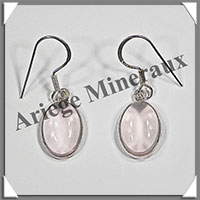 QUARTZ ROSE- Boucles d'Oreilles Argent - Ovale - Hameon - 15x10 mm - W008