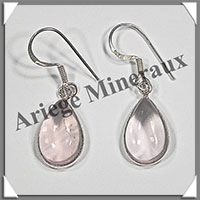 QUARTZ ROSE- Boucles d'Oreilles Argent - Goutte - Hameon - 15x10 mm - W009
