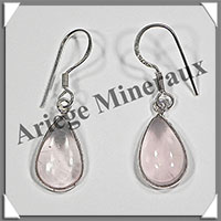 QUARTZ ROSE- Boucles d'Oreilles Argent - Goutte - Hameon - 15x10 mm - W010